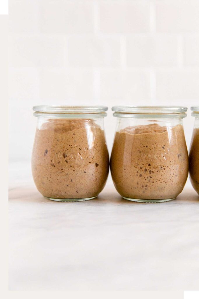 brown and bubbly sourdough starter made with rye flour